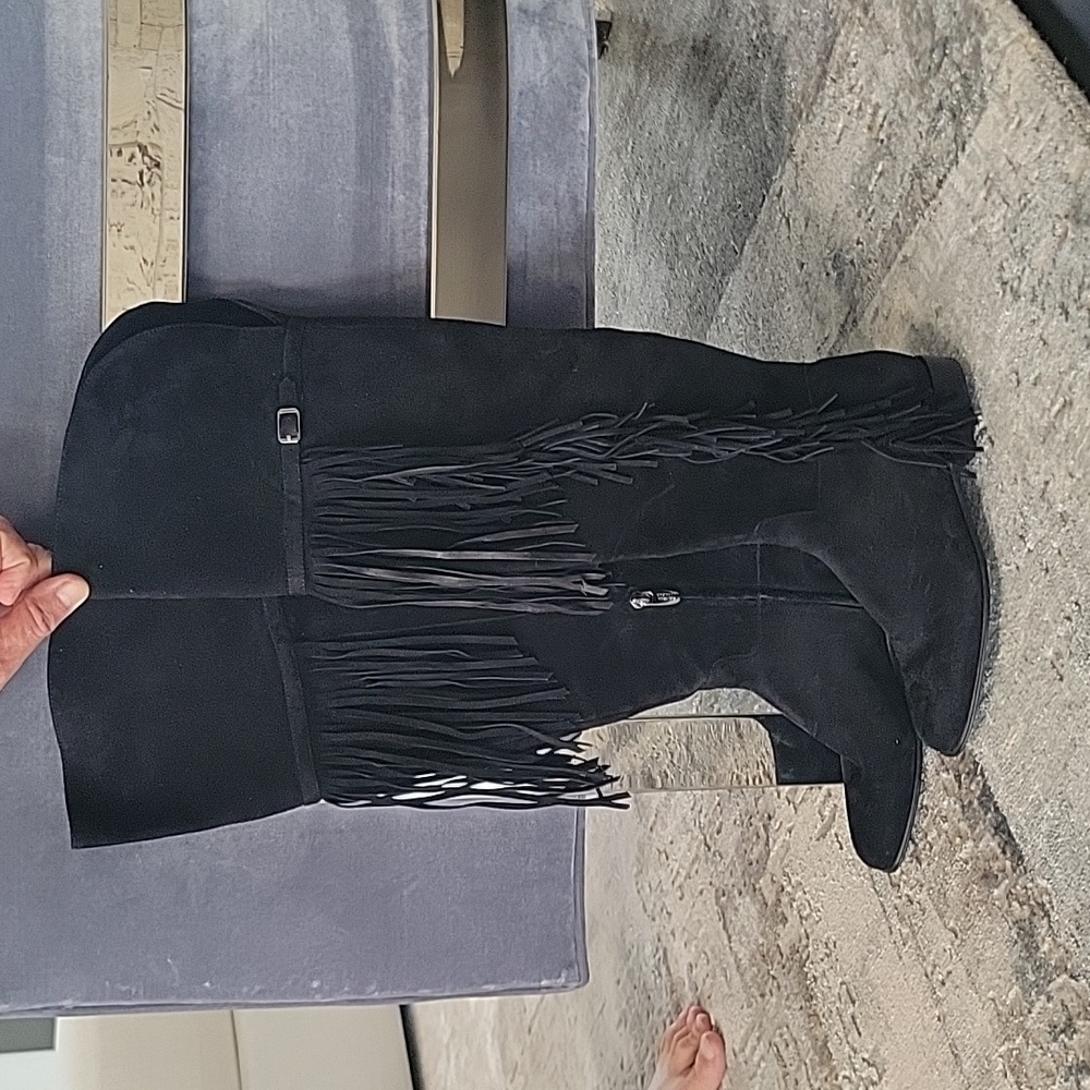 Sigerson Morrison black suede fringe boots